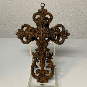 Cast Iron Layered 3D Heavy Wall Cross Brown Rustic Filigree